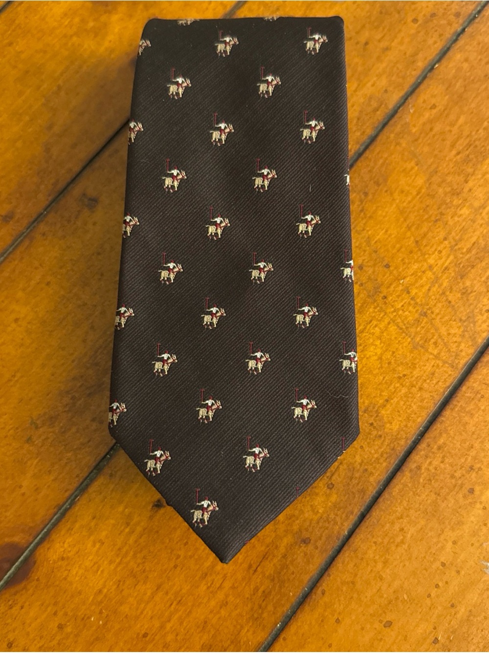 Resilio Vintage Brown Polo Player Themed Men’s Necktie Poly/silk